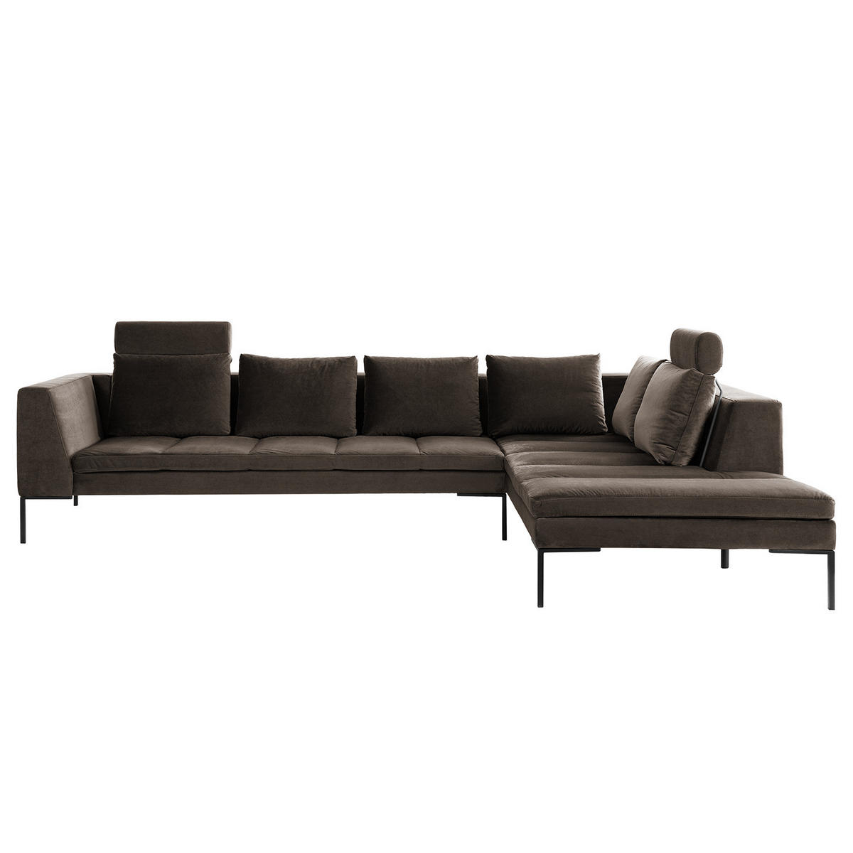 ECKSOFA mit Ottomane - Taupe/Schwarz, Textil/Metall (319/230cm) - home24