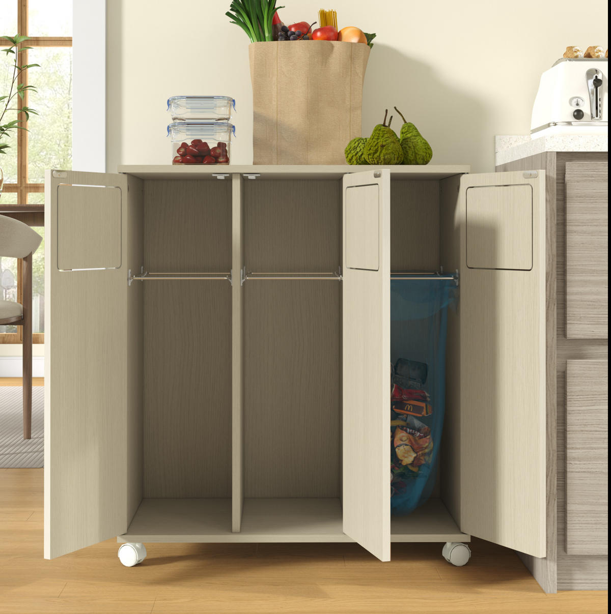 KOMMODE 69,3/35/80 cm in Weiß mit 3 Fächern und Rollen - Weiß, Holzwerkstoff (70/80/35cm) - Flora Grace