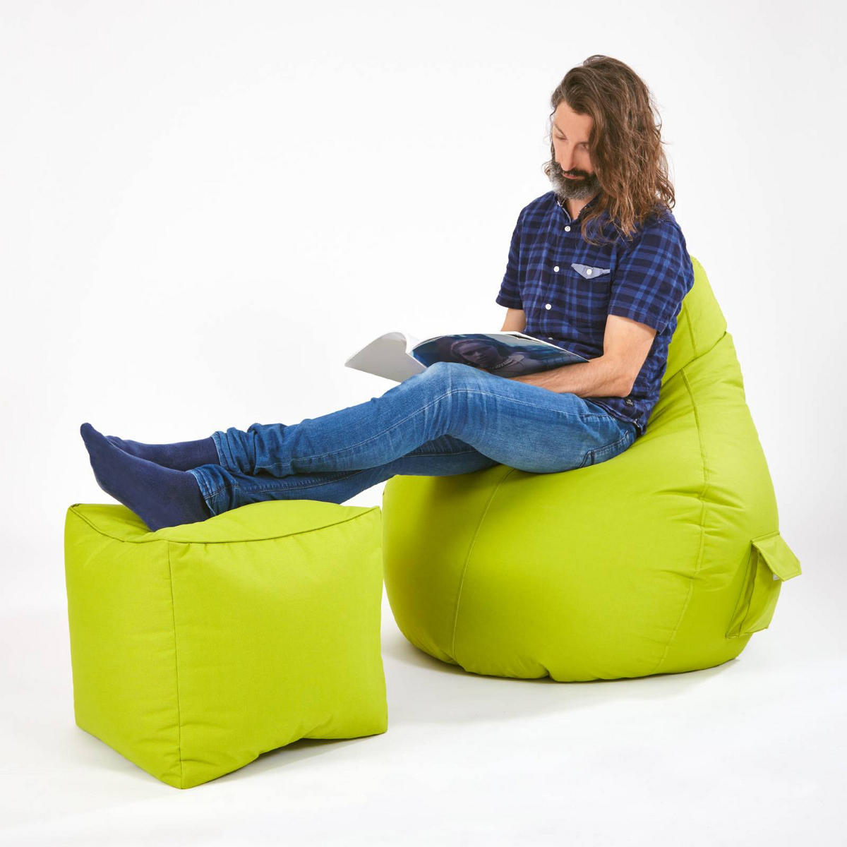 SITZSACK-HOCKER Pouf "Cube" 40x40x40cm - Hellgrün, Textil (40/40/40cm) - Green Bean