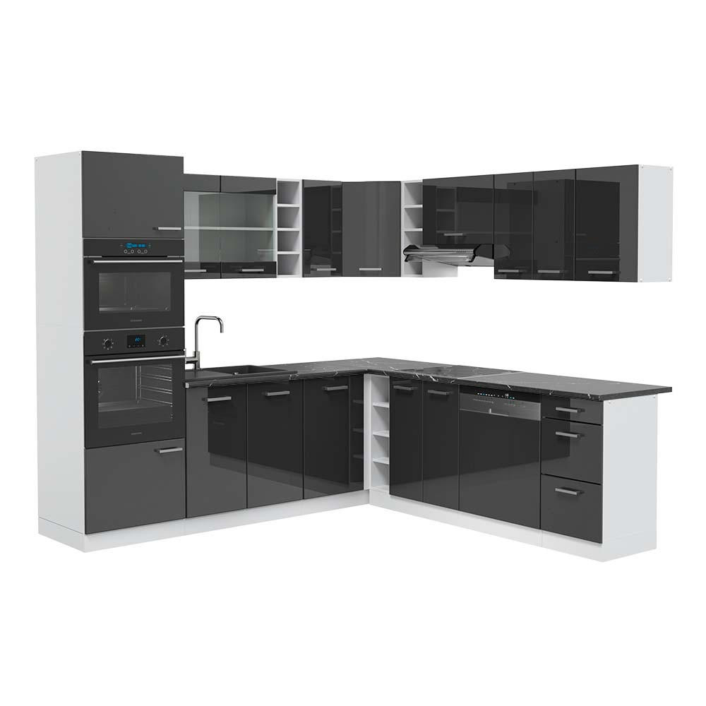 ECKKÜCHE R-Line Anthrazit Hochglanz/Weiß 237 x 247 cm, AP Anthrazit - Anthrazit/Weiß, Holzwerkstoff (247/81.6/60cm) - Vicco