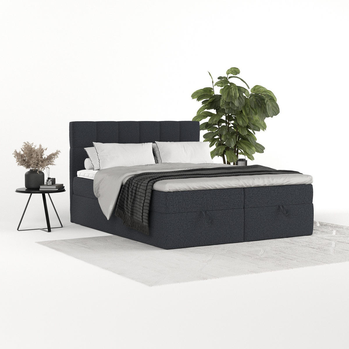 BOXBETT Savio 160/200 cm Anthrazit im Riva Stoff - Anthrazit/Schwarz, Holz/Holzwerkstoff (160/200cm) - AltaBeds