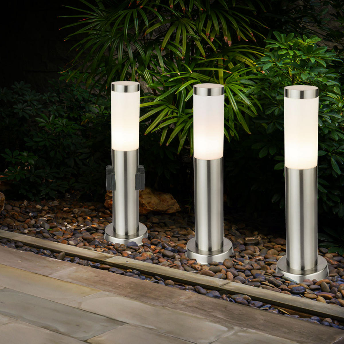 LED WEGELEUCHTE Silber Opal 3er Set - Silberfarben, Metall (7.6/7.6/45cm)