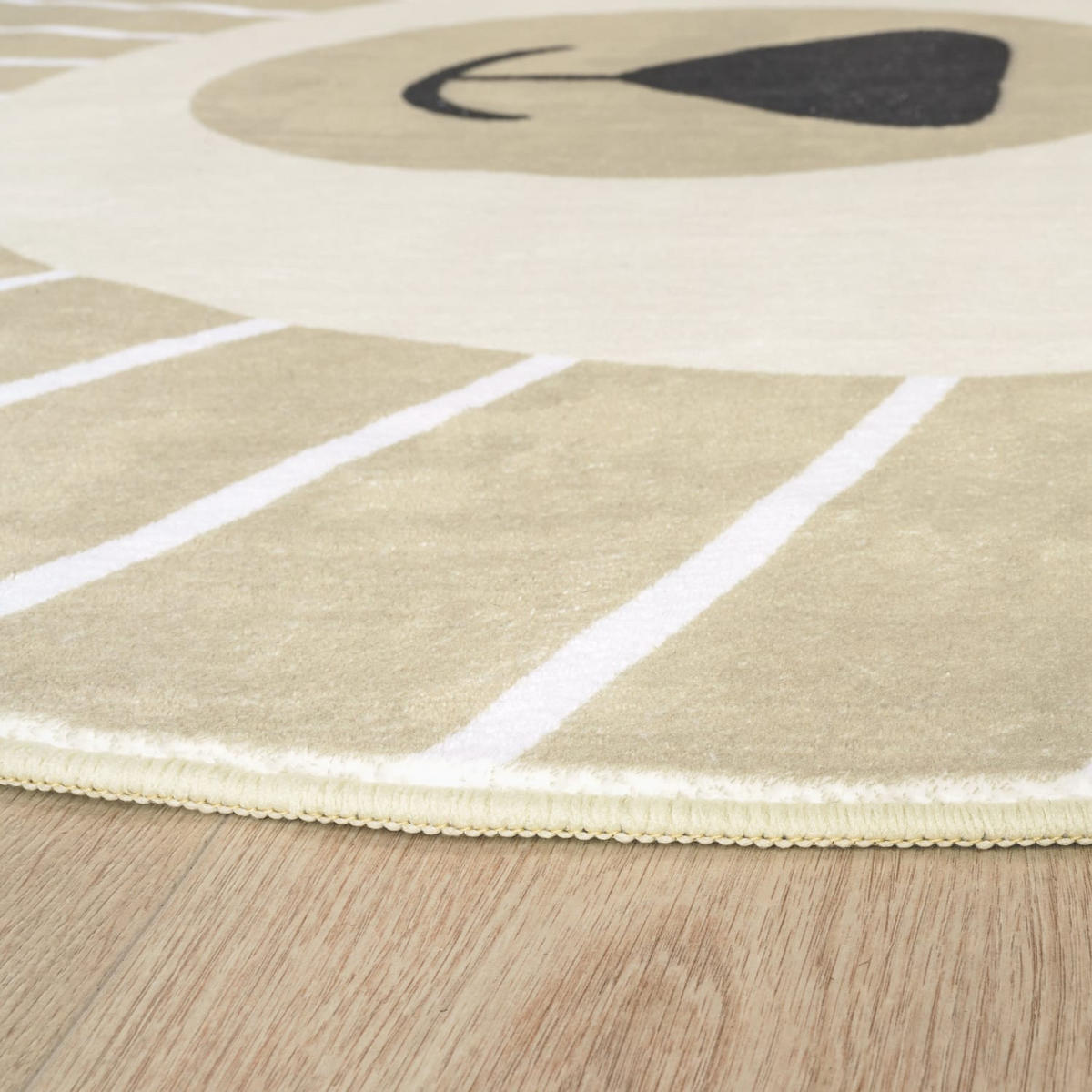 KINDERTEPPICH waschmaschinenwaschbar Löwe Kinderzimmer schmutzabweisend Beige Rund 100D - Beige, Textil (100/100cm) - KADIMA DESIGN