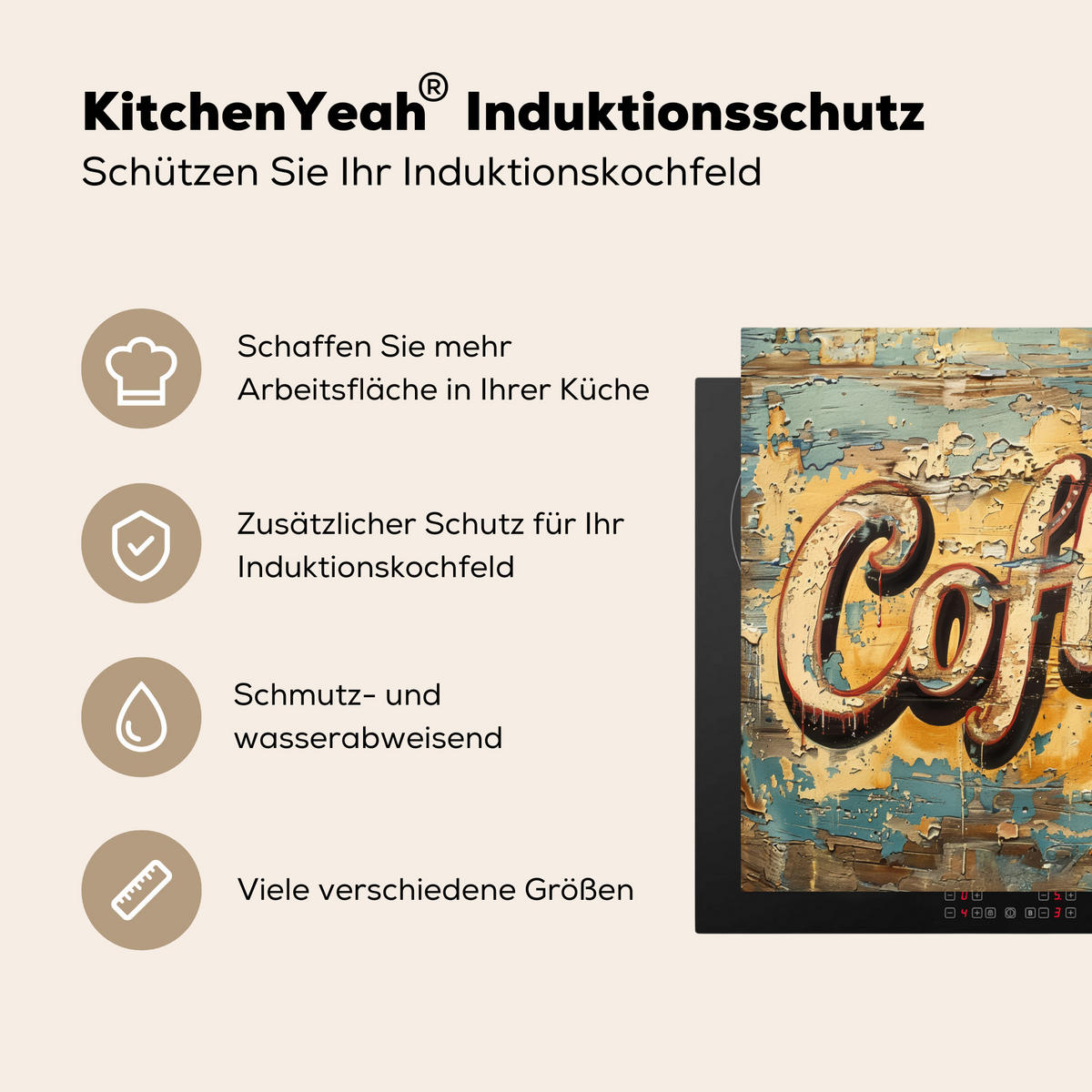 HERDABDECKPLATTE Kaffee - Vintage - Braun - Tasse 59x51 cm - Teakfarben, Kunststoff (59/0.2/51cm) - MuchoWow