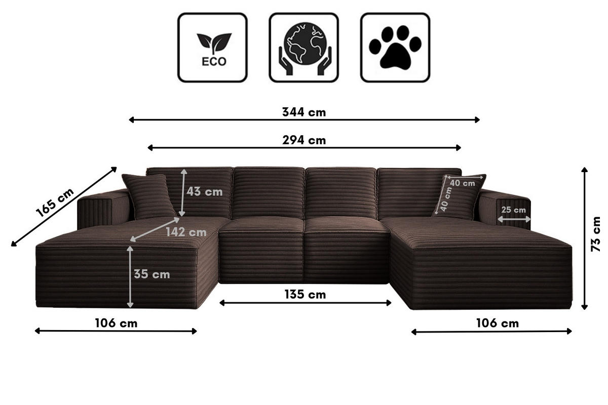 ECKSOFA Siena U ein Stil, der zum Entspannen einlädt, Stoff Velo Braun - Braun, Holz/Textil (344/73/165cm) - Kaiser Möbel