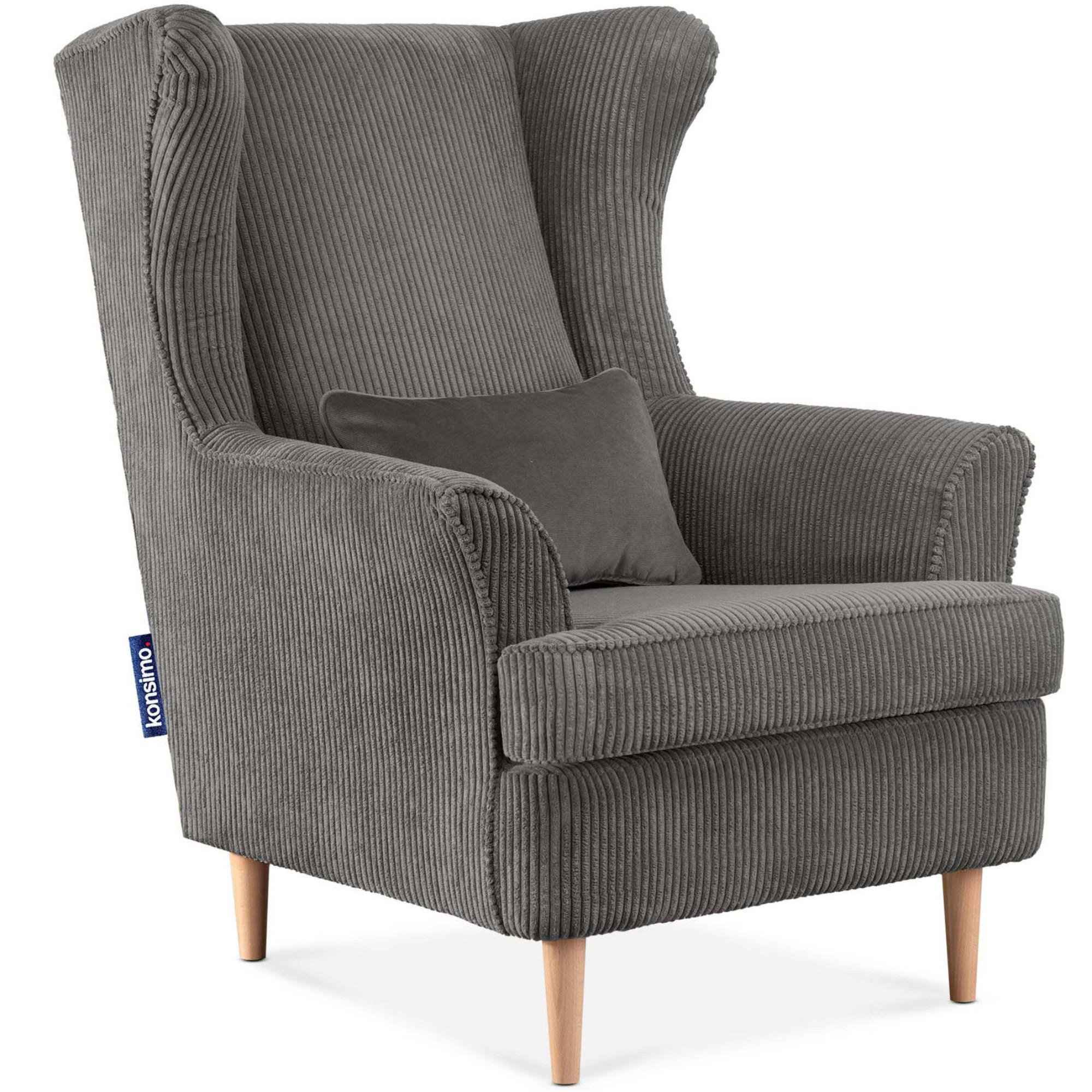 OHRENSESSEL STRALIS inklusive dekorativem Kissen, silber - Silberfarben/Braun, Textil (82/108/80cm) - KONSIMO®