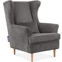 OHRENSESSEL STRALIS inklusive dekorativem Kissen, silber - Silberfarben/Braun, Textil (82/108/80cm) - KONSIMO®
