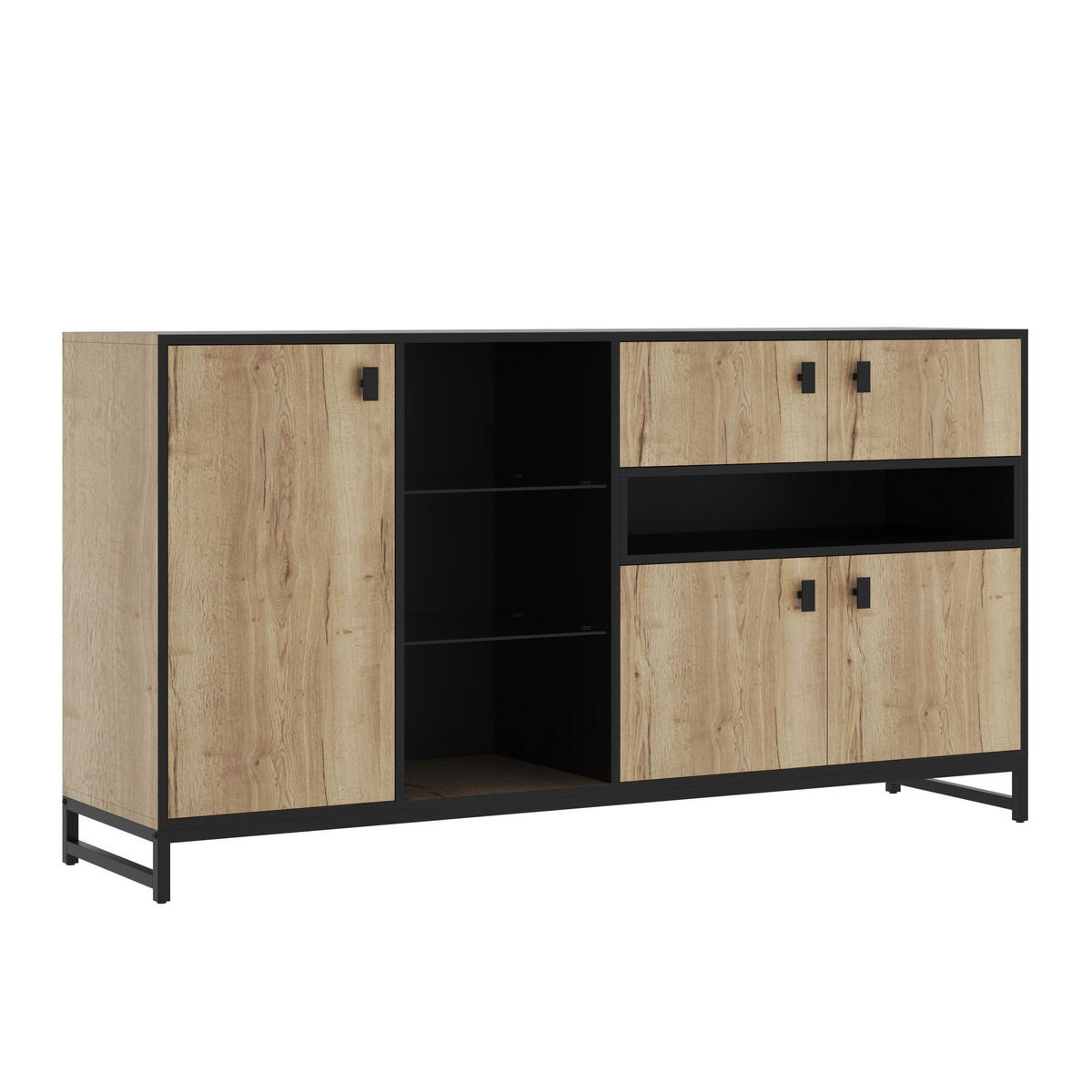 VISOKI element, 160/40/84,5 cm, prirodna boja, oplemenjeno drvo s metalnim okvirom i staklenom policom - prirodne boje, drvni materijal (160/84.5/40cm) - BEAOK