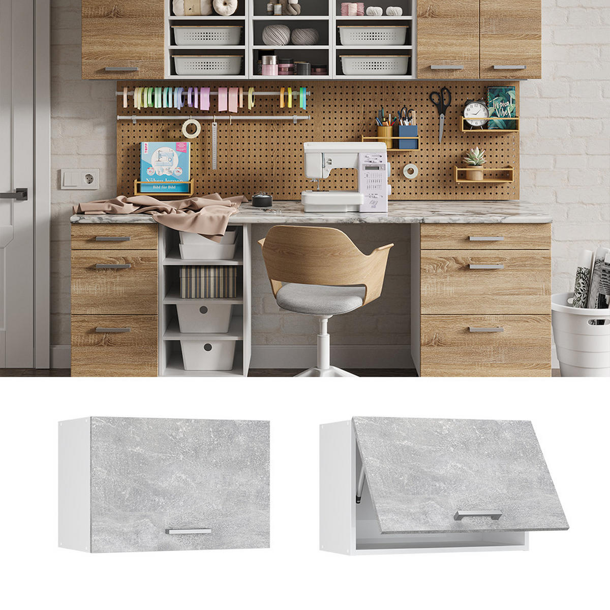 UNIVERZÁLNÍ NÁSTĚNNÁ SKŘÍŇKA R-Line Beton - šedá/bílá, kompozitní dřevo (60/40/31cm) - Vicco