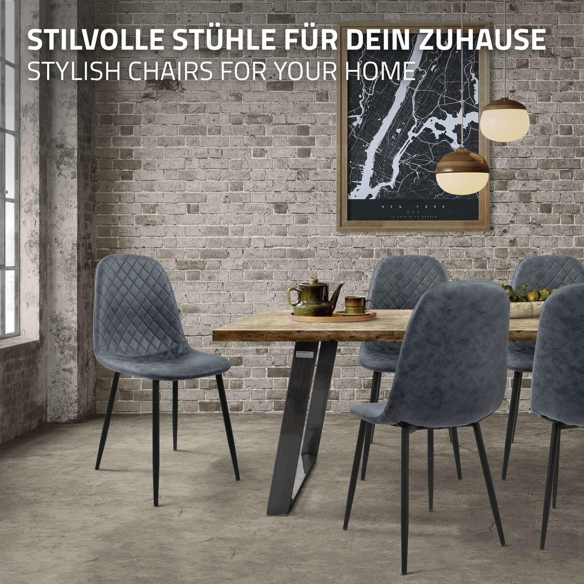 ESSZIMMERSTÜHLE 4er Set Anthrazit Kunstleder - Anthrazit/Schwarz, Textil/Metall (51/89/44cm) - ML-DESIGN
