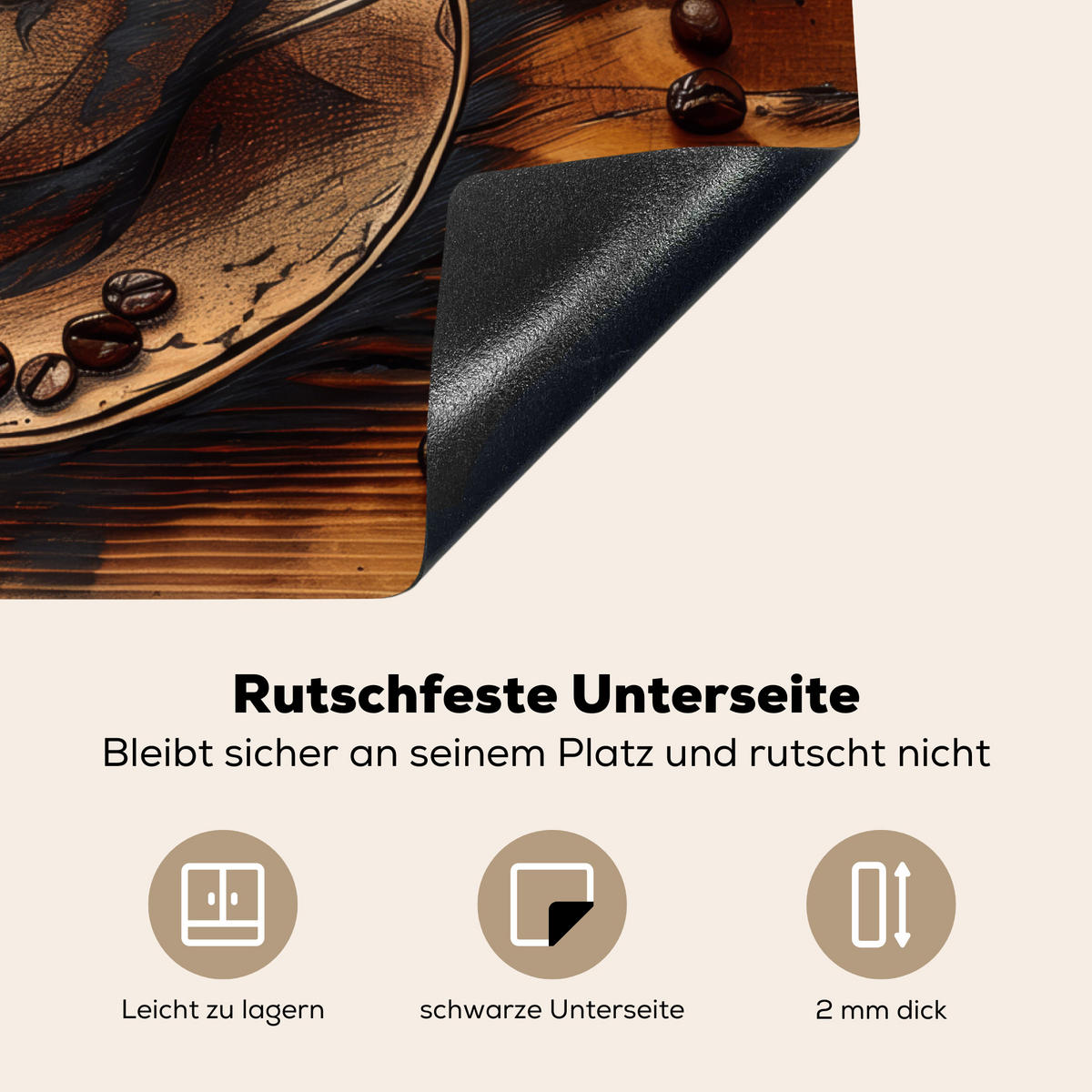 HERDABDECKPLATTE Kaffee - Vintage - Braun - Tasse - Holz 70x52 cm - Cappuccino, Kunststoff (70/0.2/52cm) - MuchoWow