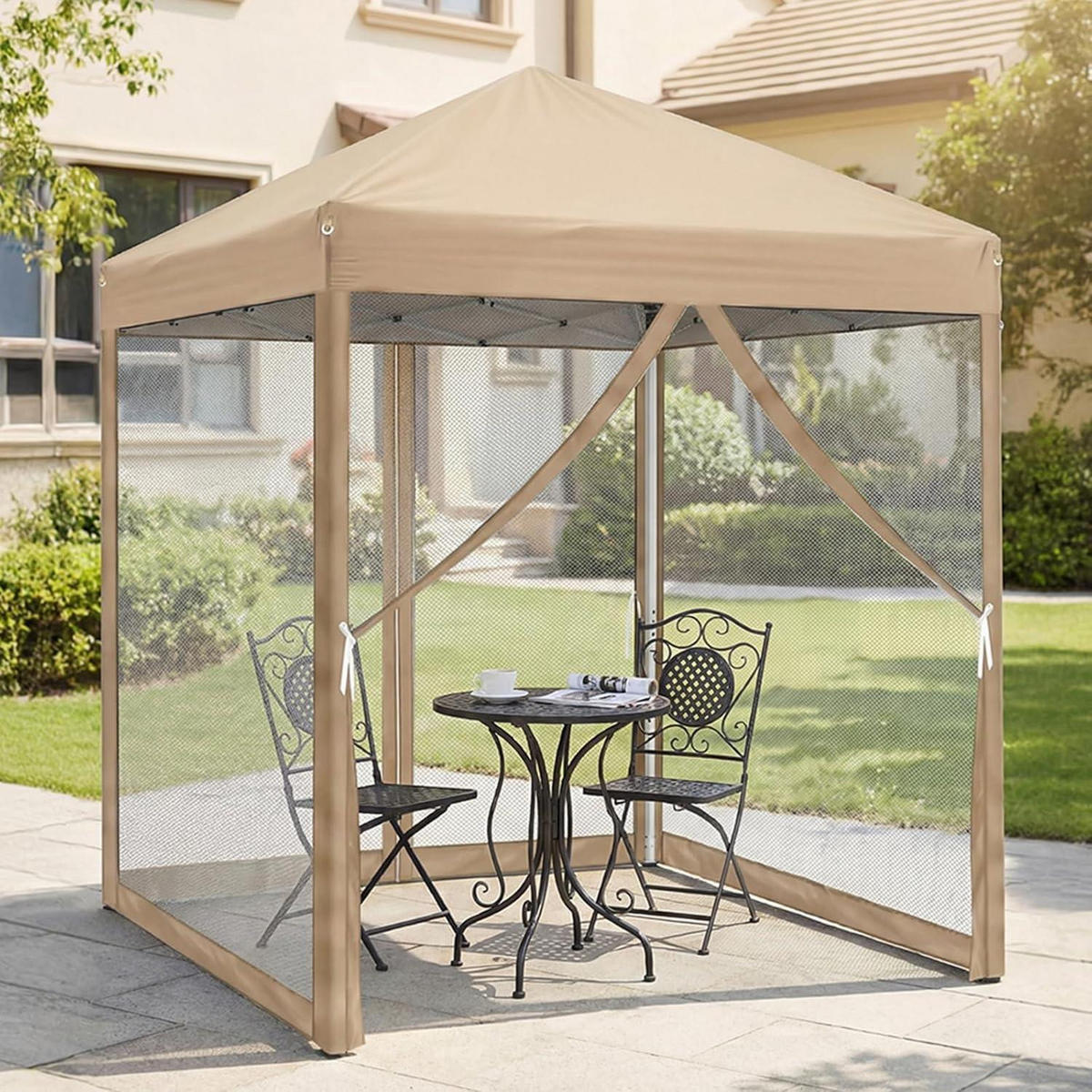 FALTPAVILLON 2x2 m mit Moskitonetzen Khaki - Olivgrün, Textil (200/245/200cm)