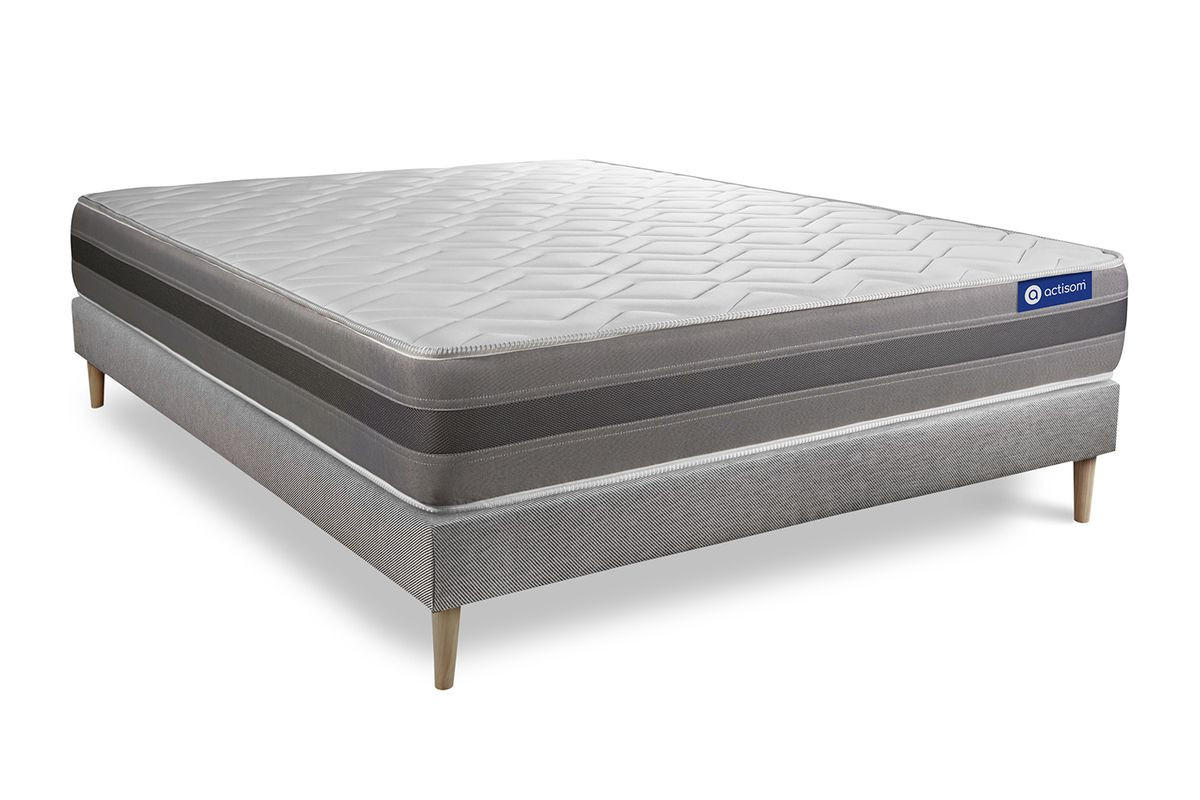 BETT Actimemo relax Memory-Schaum 130 x 220 cm h2 - Kit Bettgestell Grau - Beige/Grau, Karton/Holz (130/220cm) - ACTISOM