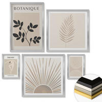 WANDBILDER 5er Set - 50x50 cm & 20x30 cm & 40x60 cm Silberner Rahmen - Abstrakte Poster im Boho-Stil in Pastellfarben - Silberfarben, Kunststoff (40/60cm) - ArtPrintCave