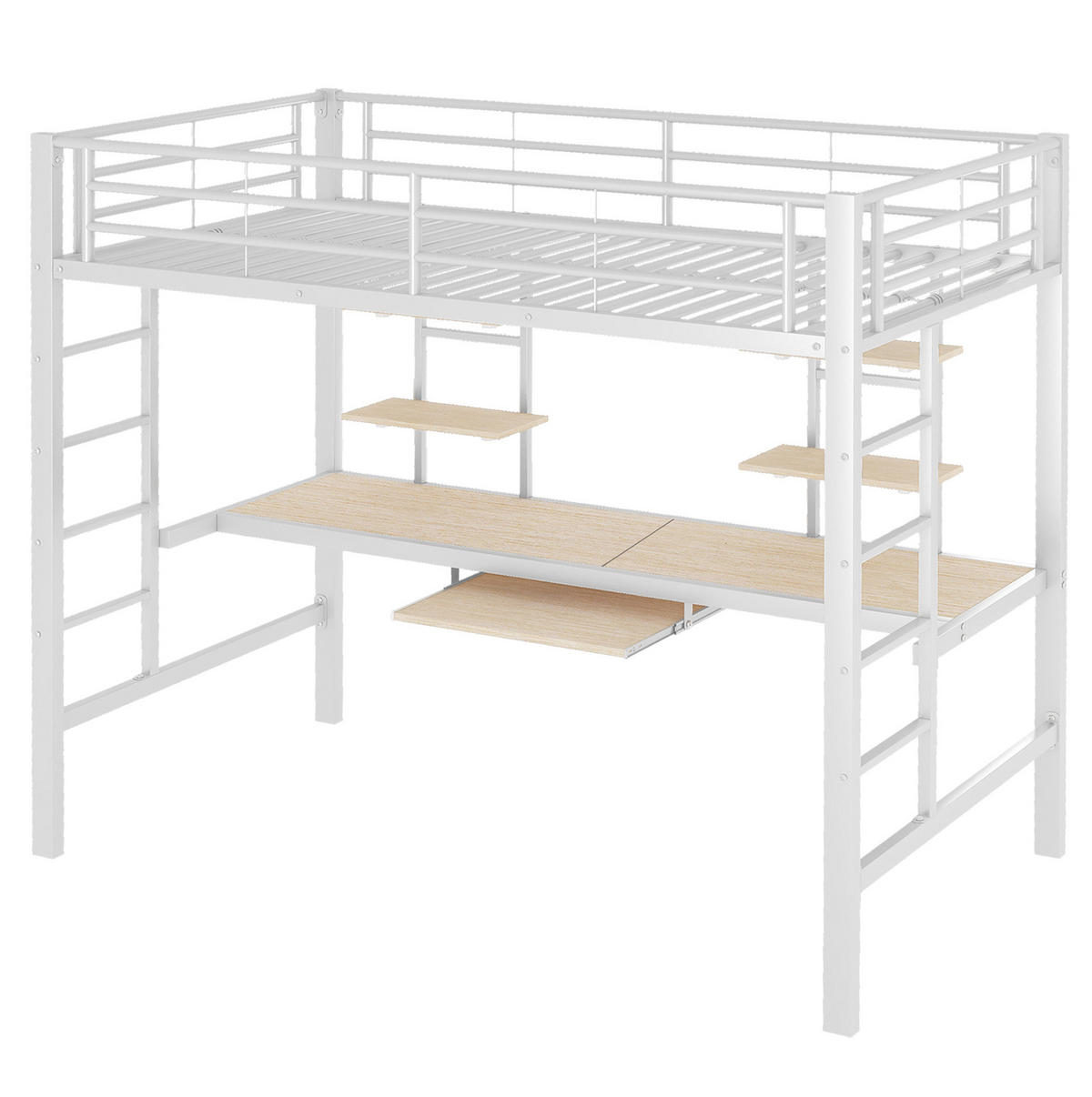 HOCHBETT 204/95/180 cm aus Metall mit Schreibtisch und Regalen Weiß - Weiß, Metall (90/200cm) - Modenvie