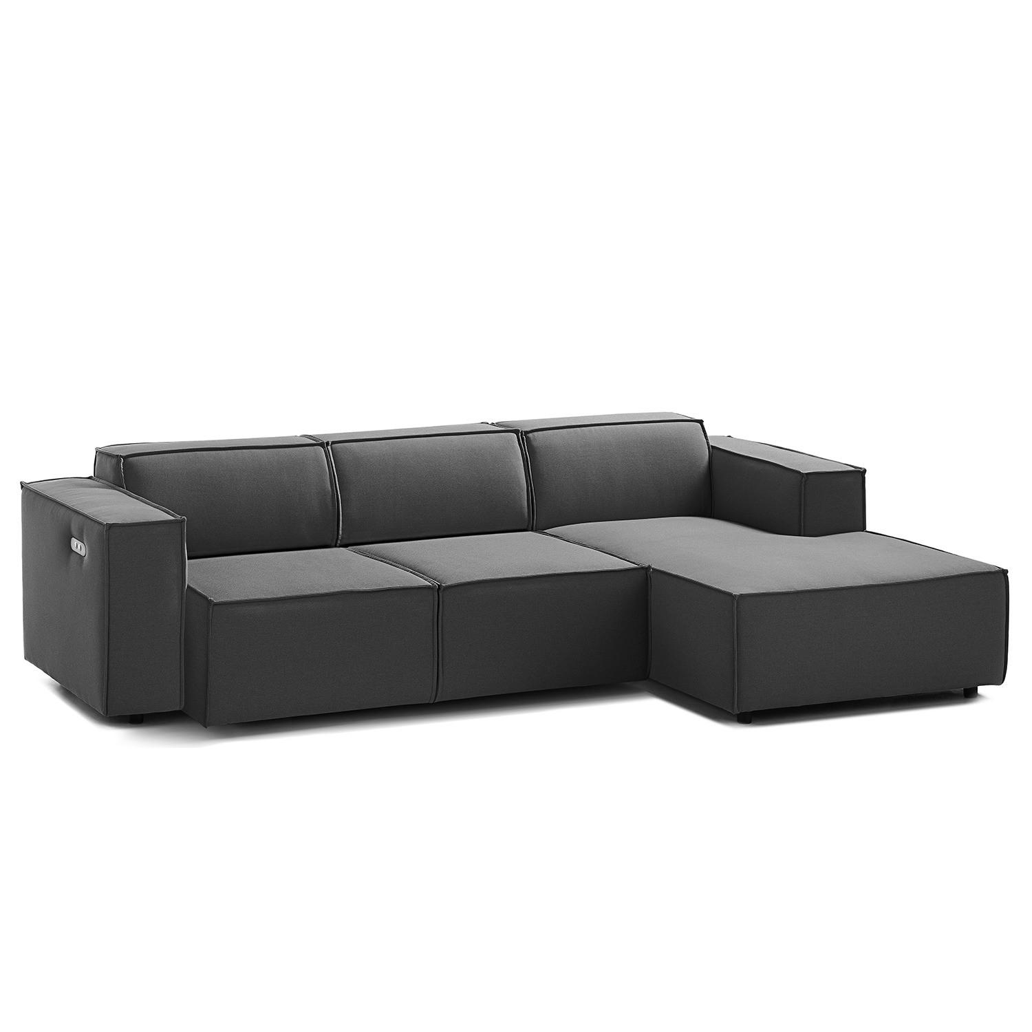 ECKSOFA mit Longchair - Anthrazit/Schwarz, Kunststoff/Textil (260/177cm) - home24