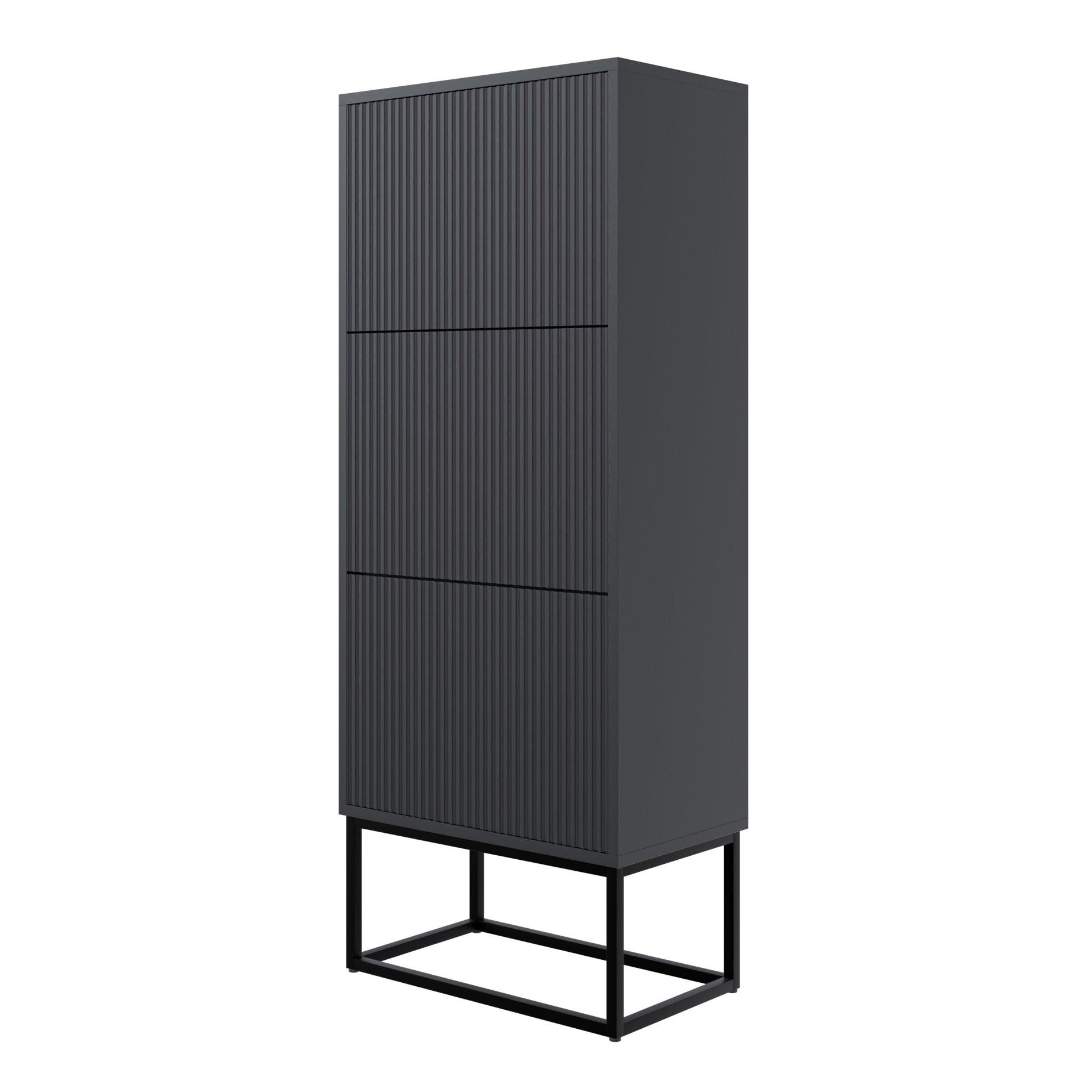 SCHUHSCHRANK Veldio mit 3 Klappen Schwarz mit schwarzem Metallgestell 50 cm - Schwarz, Holzwerkstoff/Metall (50/125/30cm) - Selsey