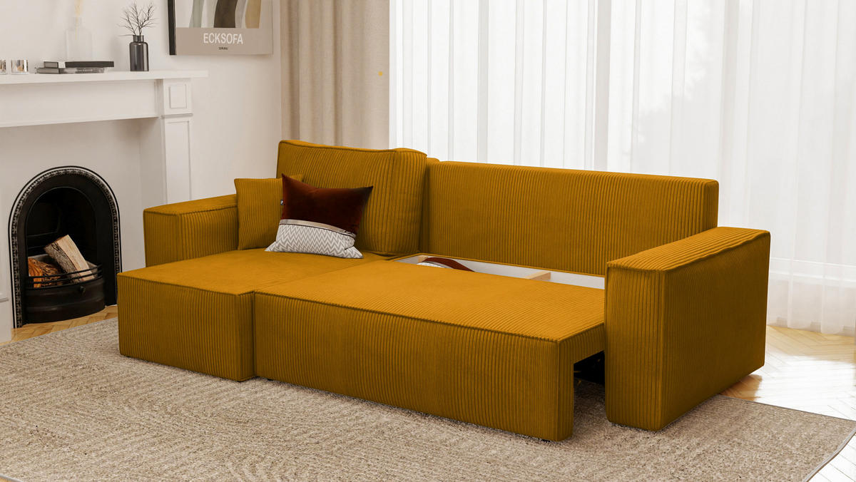 ECKSOFA Paris mit Schlaffunktion Cord - Braun/Honig, Textil (244/155cm) - Idohome