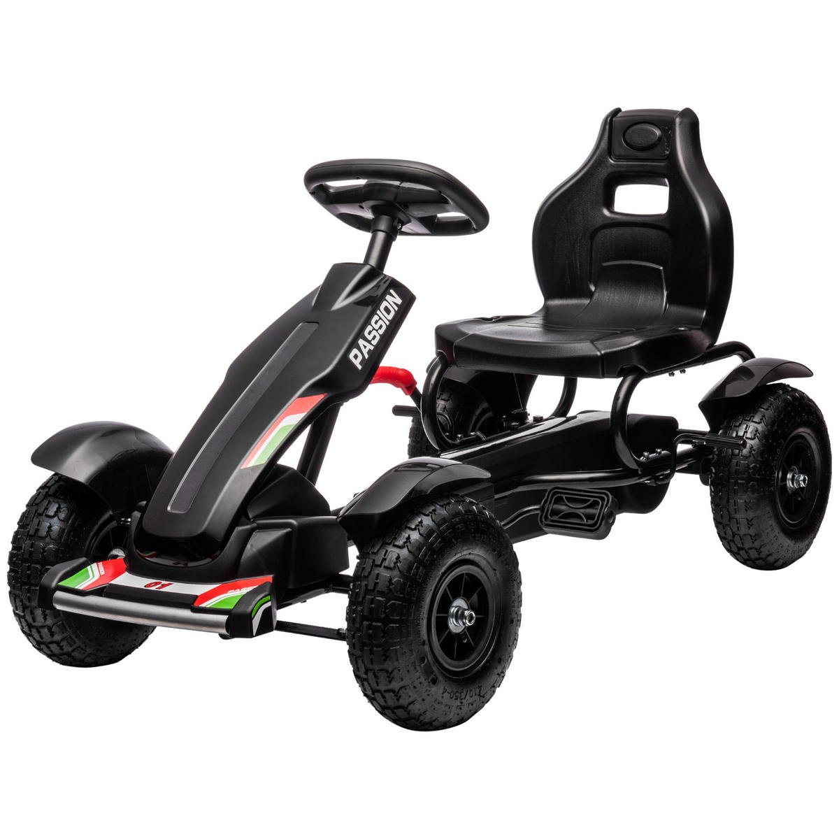 KINDER-GOKART DE-06131 mit verstellbarem Sitz und Handbremse Schwarz - Schwarz, Kunststoff/Metall (121/58/61cm) - ComfortXL