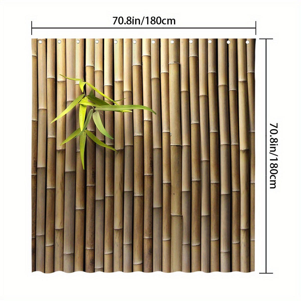 DUSCHVORHANG Grün Bambus Dekor 180 x 180 cm Polyester mit Haken - Braun, Textil (180/180cm) - MCBOSON