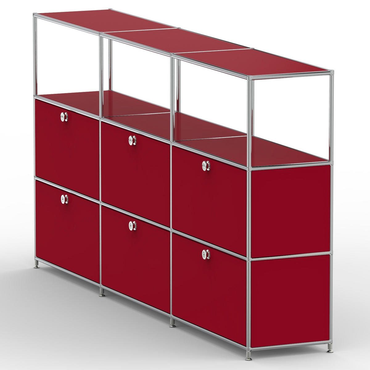 HOCHSCHRANK, 3 offene Fächer, 6 Klappen, Breite 227 cm, Rubinrot - Chromfarben/Silberfarben, Metall (40/118/227.2cm) - Versee