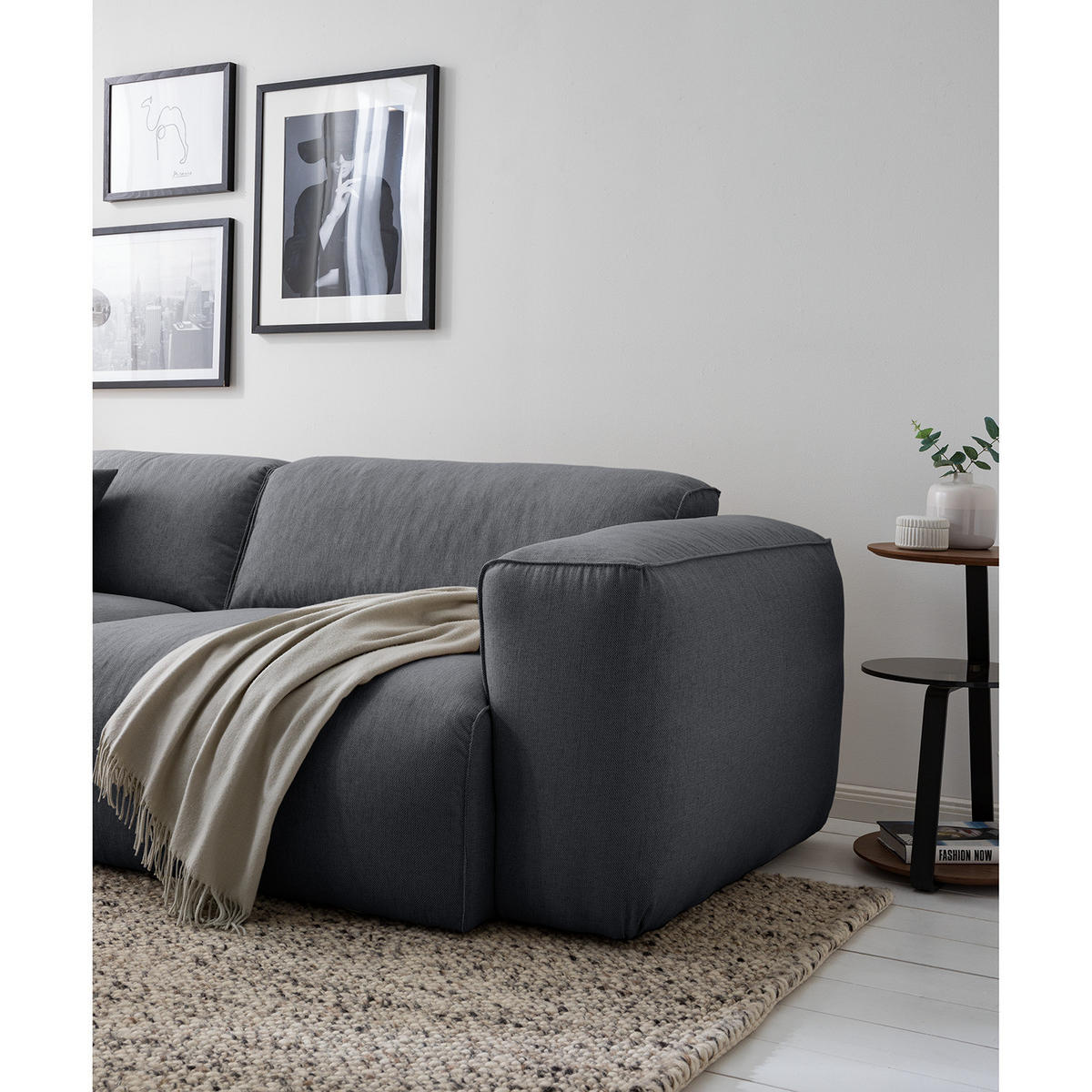 3-SITZER SOFA - Schwarz/Grau, Kunststoff/Textil (251/71/102cm) - home24