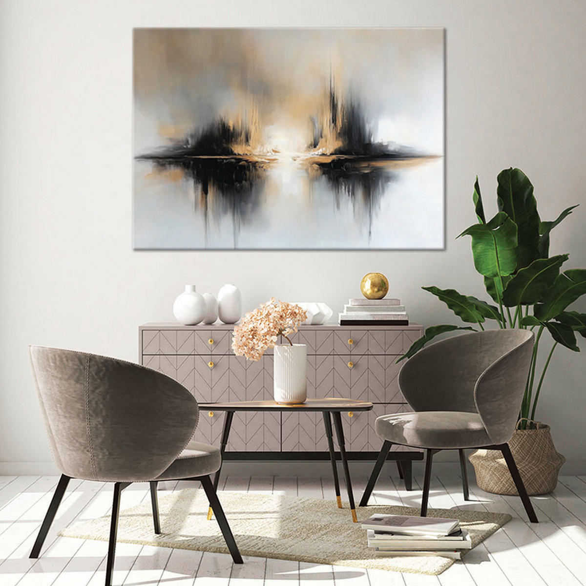 WANDBILD abstraktes beigegrau - Beige, Textil (60/40cm) - Feeby