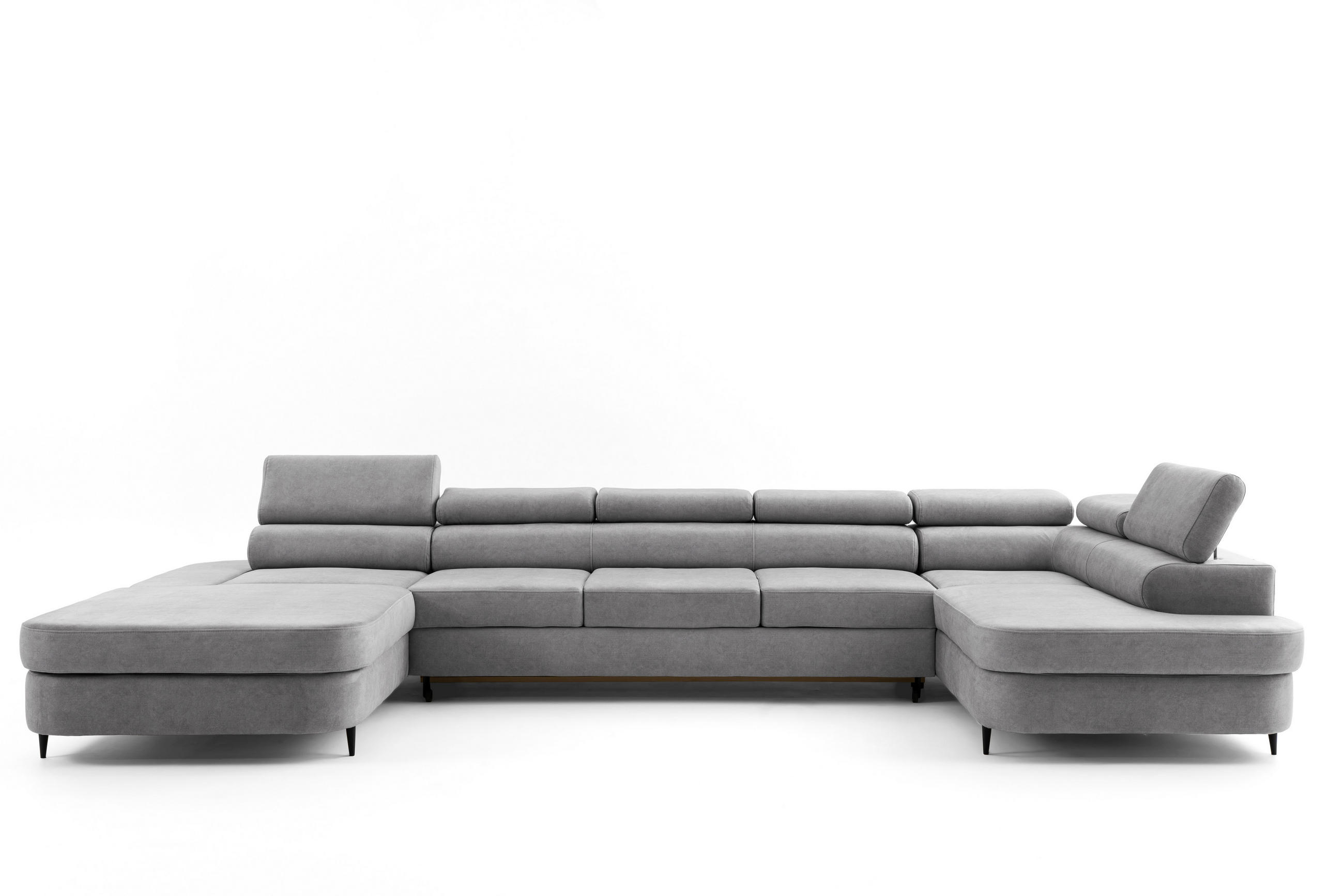 WOHNLANDSCHAFT PRIAM MAXI U – XXL Ecksofa U-form 400 cm inkl. Schlaffunktion, 2 Bettkästen & Kopfteilverstellung Hellgrau - Hellgrau/Schwarz, Holz/Textil (400/91/203cm) - Muffo