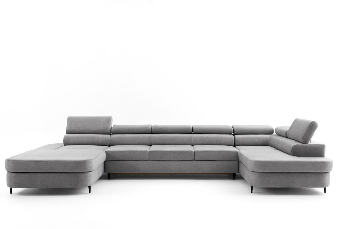 WOHNLANDSCHAFT PRIAM MAXI U – XXL Ecksofa U-form 400 cm inkl. Schlaffunktion, 2 Bettkästen & Kopfteilverstellung Hellgrau - Hellgrau, Holz/Textil (400/91/203cm) - Muffo