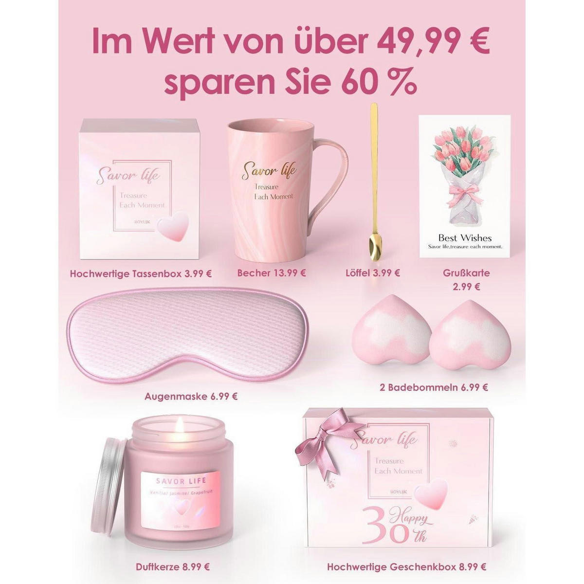 GESCHENKSET 7-teiliges Set Geburtstag Frau - Rosa, Keramik (8cm)