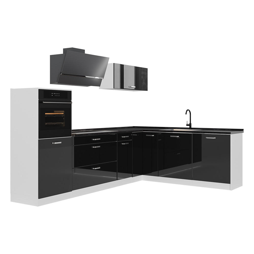 Vicco Eckküche Schwarz Hochglanz, Weiß 287x206.8x60 cm