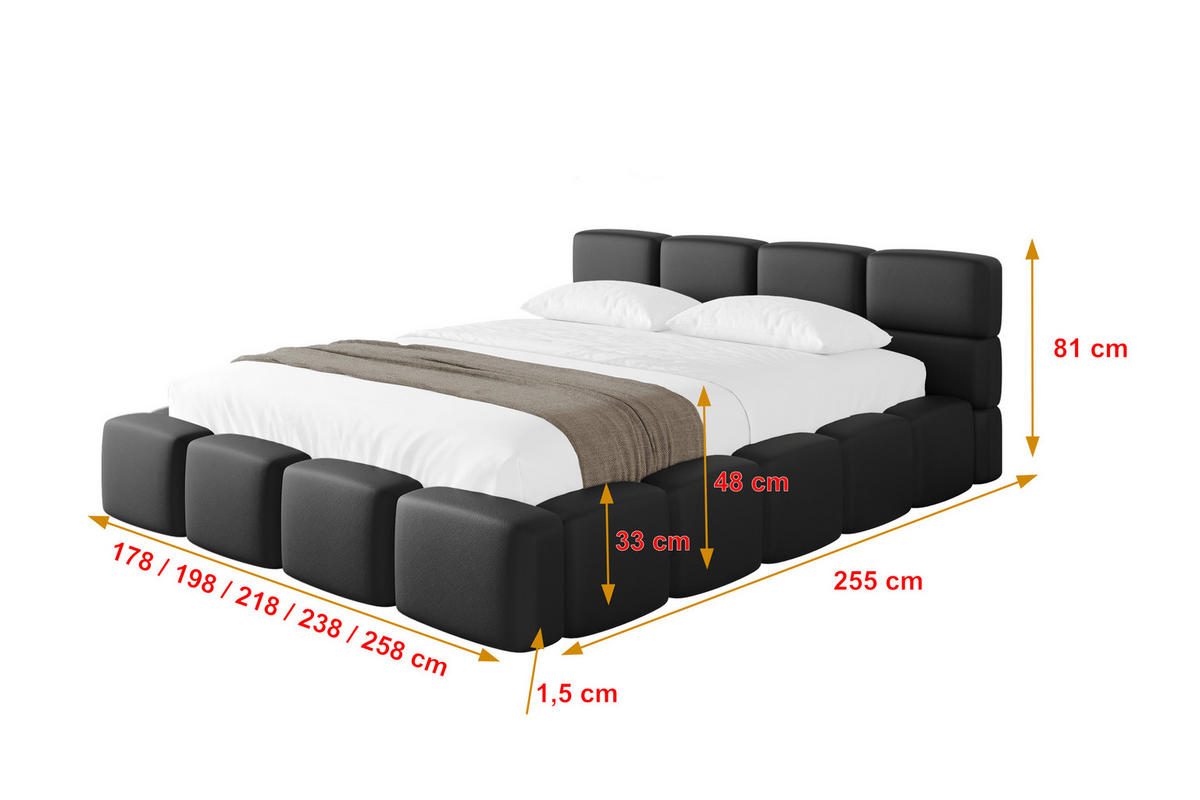 POLSTERBETT mit Bettkasten und Lattenrost, Bett mit Matratze H3/H4, Kopfteil, Boxbett, Doppelbett mit Stauraum - NATA-v1 200x200 Schwarz - Schwarz, Holzwerkstoff/Textil (200/200cm) - ALTDECOR
