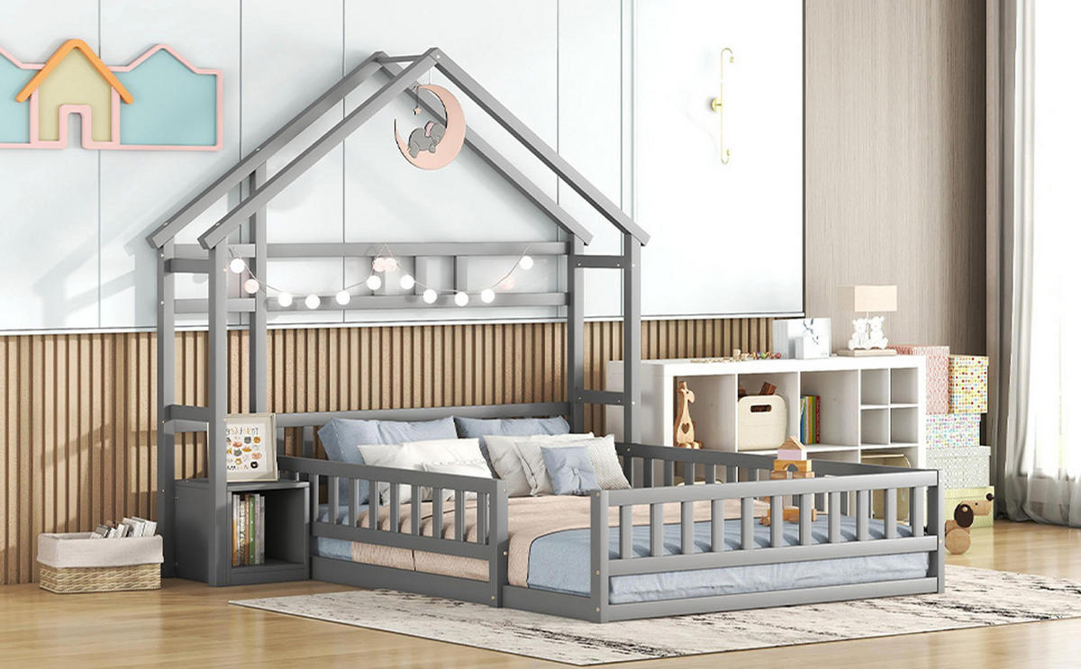 HAUSBETT 140/200cm grau - Grau, Holz - Urban Meuble