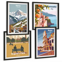 BILDER SET 4er Set - 50x50 cm & 40x60 cm Schwarzer Rahmen - Retro-Illustrationen berühmter Orte - Schwarz, Kunststoff (50/50cm) - TULUP