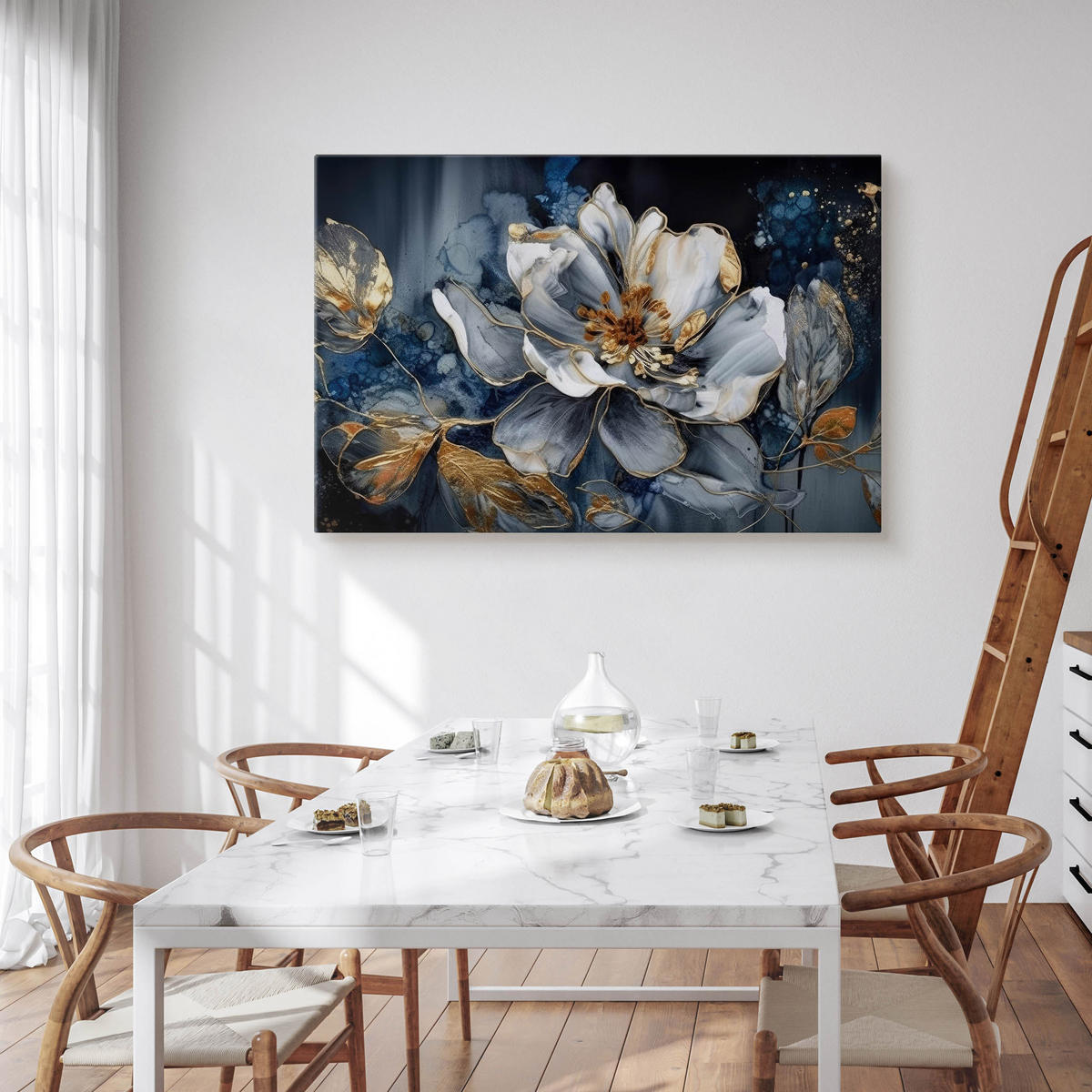 LEINWANDBILD Abstrakt BLUMEN Pflanzen 100x70cm - Blau/Schwarz, Textil (100/70cm) - Muralo