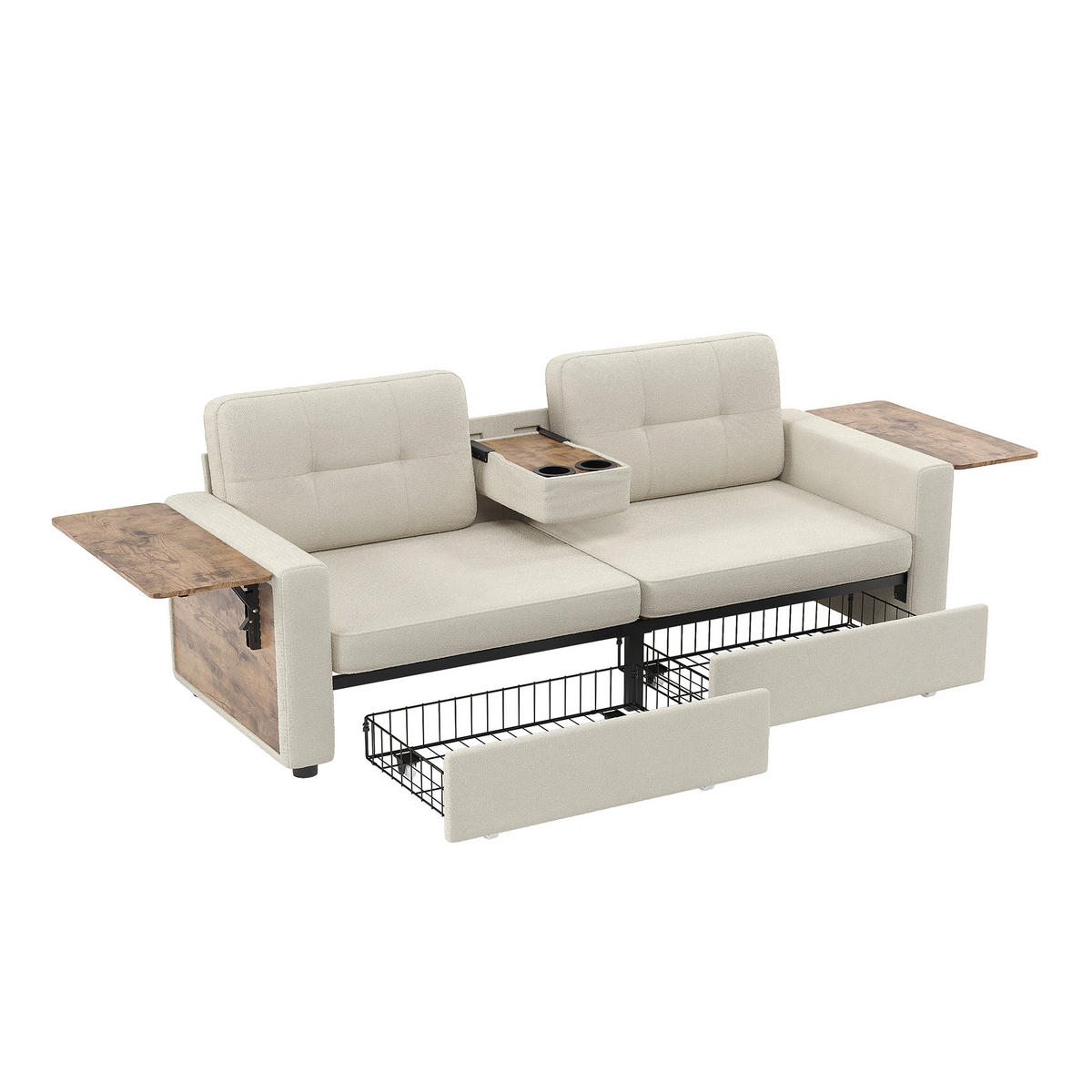 2-SITZER-SOFA mit Laptop-Tisch und Stauraum, DE-42611, Beige - Beige, Metall (178/57.5/71cm) - ComfortXL