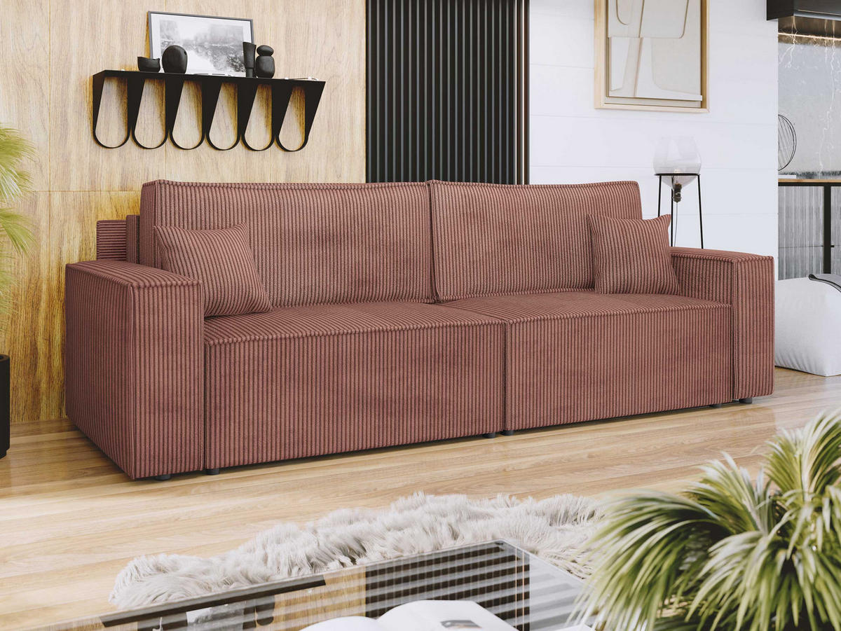 SCHLAFSOFA Karl Cord mit L-Funktion - Schwarz/Rosa, Holz/Kunststoff (245/82/139cm) - MIRJAN24