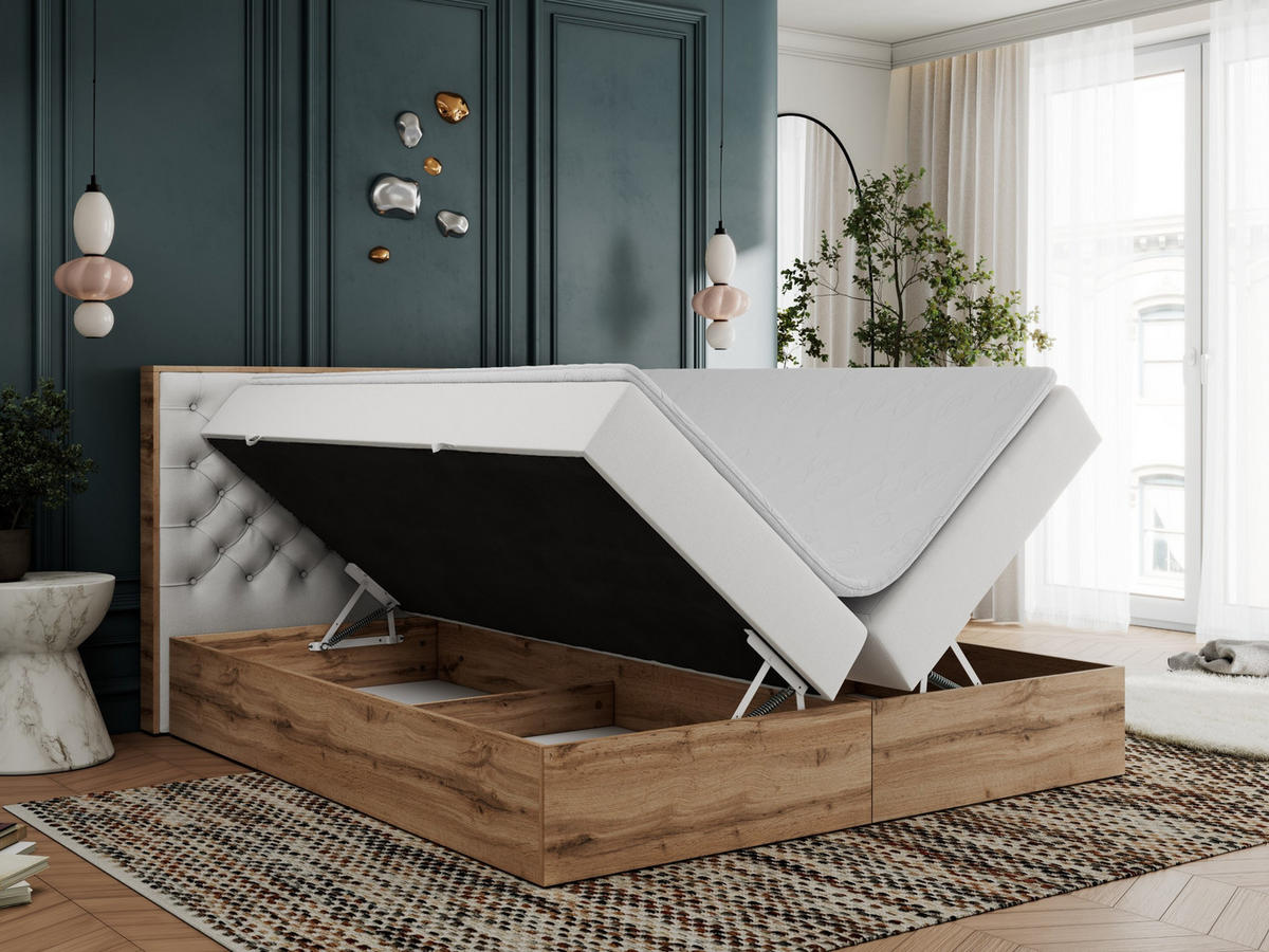 BOXBETT ALBERO 3 - 140/200 Weiß Kunstleder - H3 - Weiß, Holz/Textil (140/200cm) - MKS