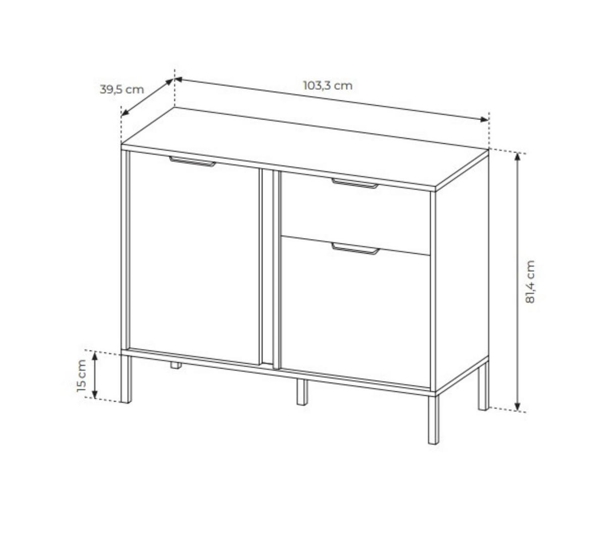 KOMMODE Lars Antrazit, Zweitürig mit Schublade - Anthrazit, Holzwerkstoff/Metall (103/81/40cm) - Bettso