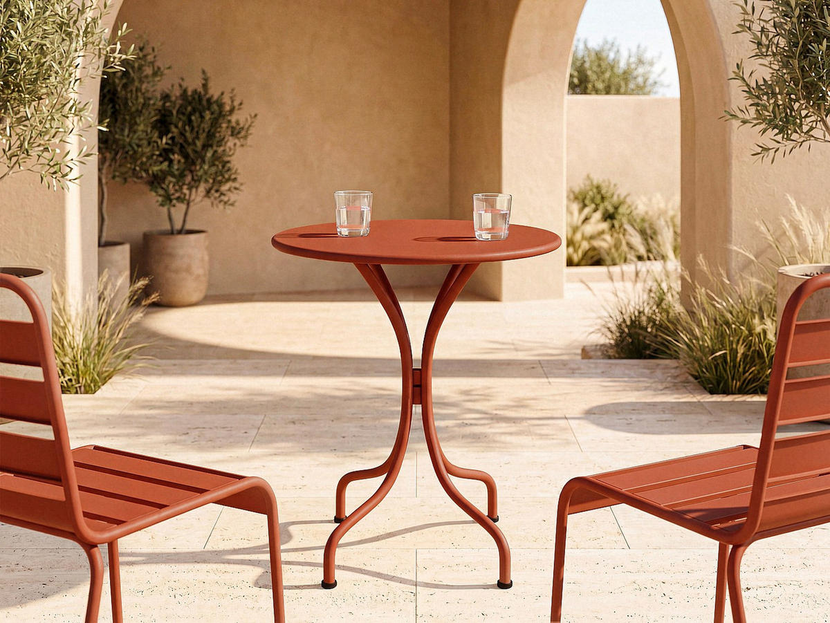 GARTENTISCH - 2 Personen - metall - terracotta Mirmande - Terracotta, Metall (60/60/70cm) - Vente-Unique