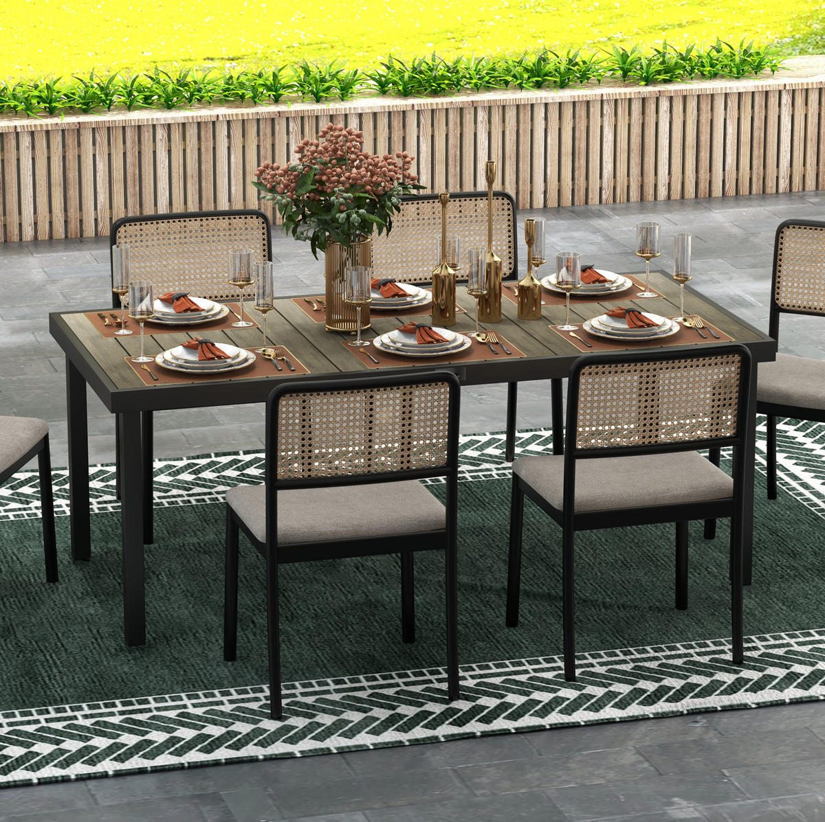 GARTENTISCH 190/90/74 cm naturfarben aus Aluminium mit holzwerkstoffoptik - Naturfarben, Metall (190/90/74cm) - OKWISH