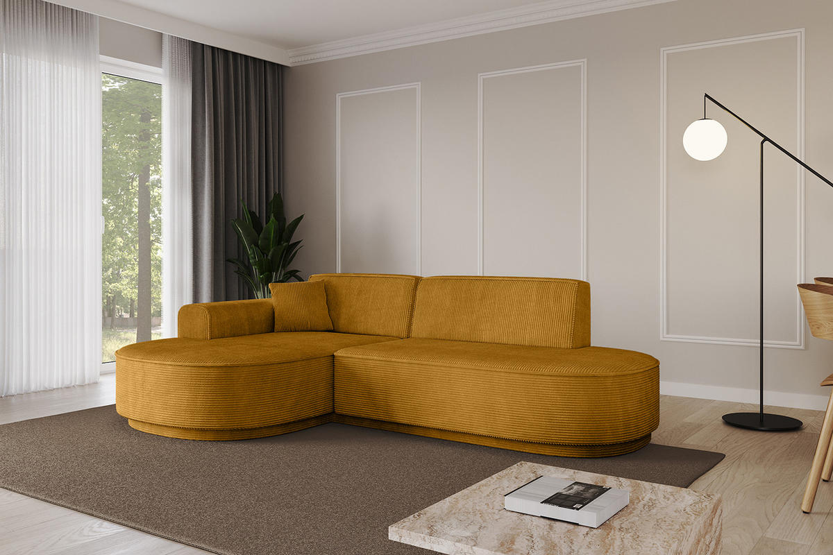 ECKSOFA Ottomane Links MARI-L1 - 232x163x81 cm Senfgelb Cord - Gelb/Schwarz, Holzwerkstoff/Kunststoff (163/234cm) - ALTDECOR