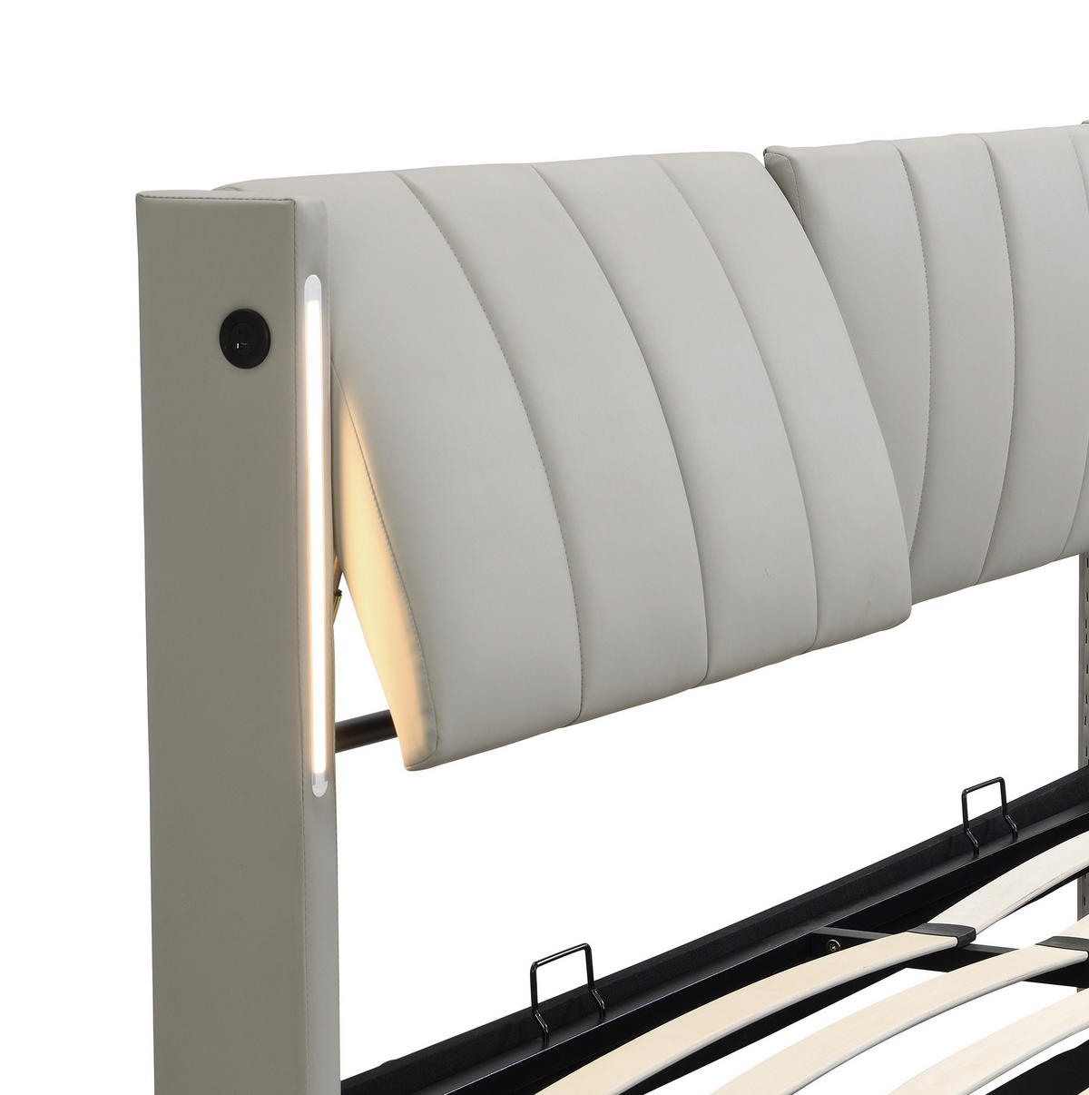 POLSTERBETT 140/190 cm Grau aus PU mit LED, USB und Stauraum - Grau, Kunststoff (140/190cm) - OKMYHOME
