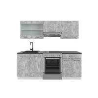 KÜCHE R-Line Beton/Weiß 200 cm ohne AP - Schieferfarben/Weiß, Holzwerkstoff (200/81.6/46cm) - Vicco