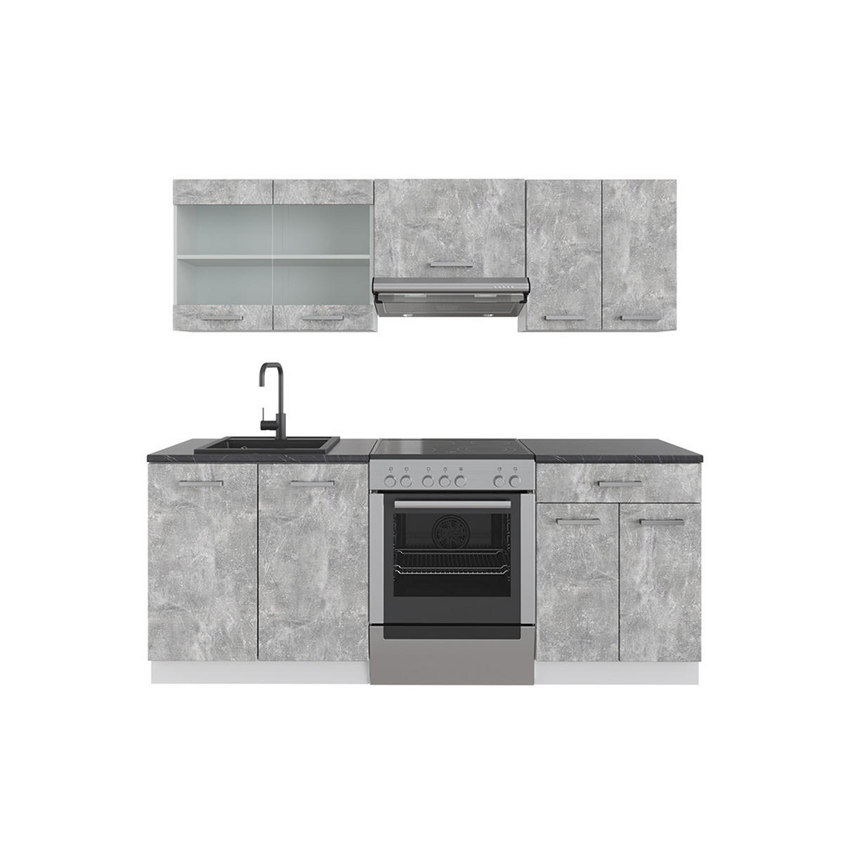 KÜCHE R-Line Beton/Weiß 200 cm ohne AP - Schieferfarben/Weiß, Holzwerkstoff (200/81.6/46cm) - Vicco