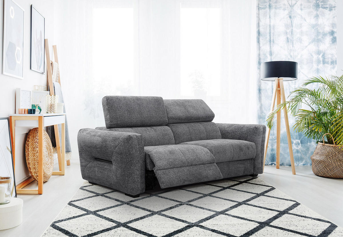 SOFA CALVERA 3-Sitzer mit 2 Relaxfunktionen, graphitfarben - Graphitfarben, Holzwerkstoff/Textil (204/79/106cm) - Courtois Laville