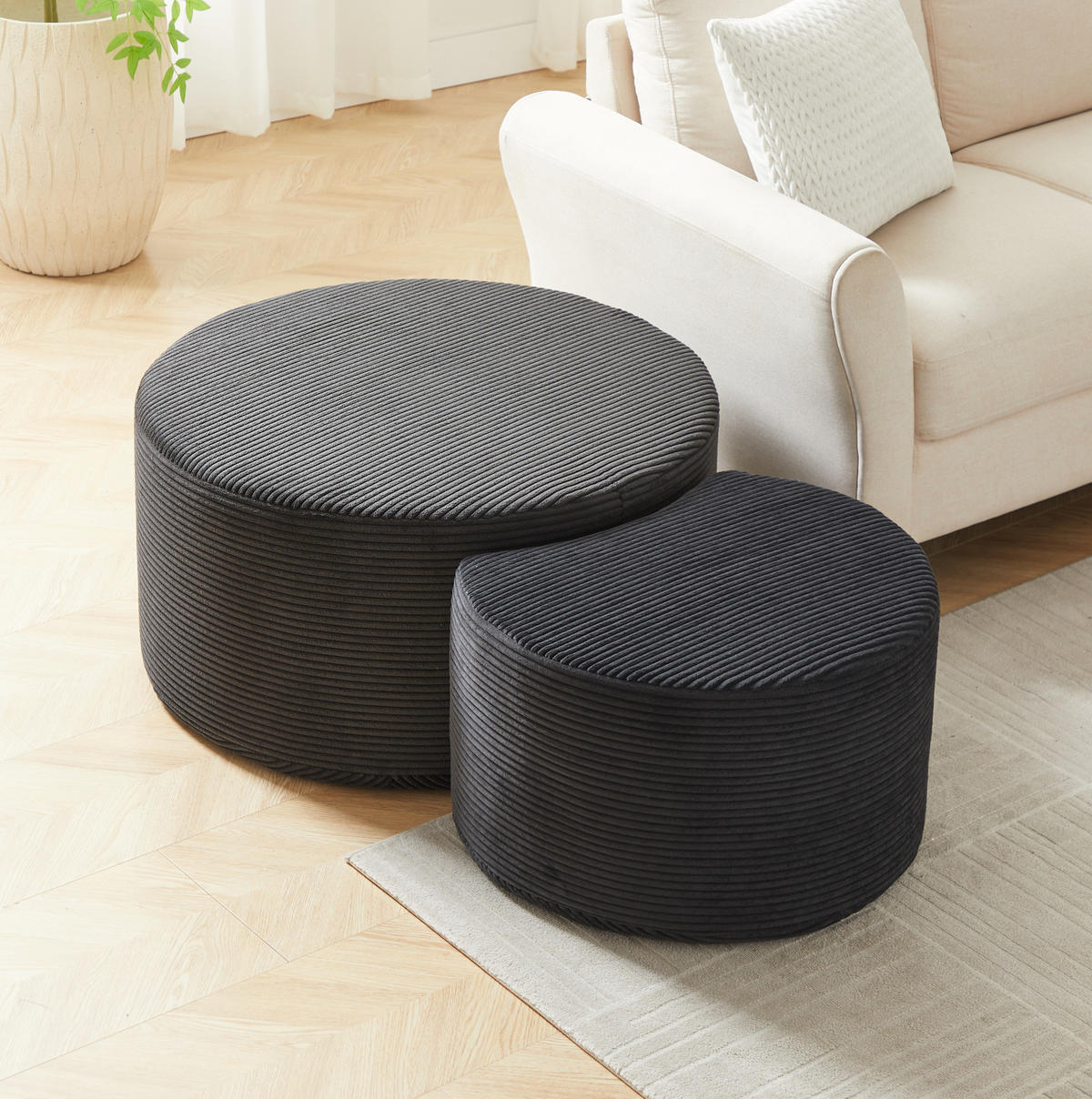 COUCHTISCH 84/28/28 cm 2-teilig schwarz aus Stoff mit rutschfester Unterseite - Schwarz, Holzwerkstoff (127/81/40cm) - OKMYHOME