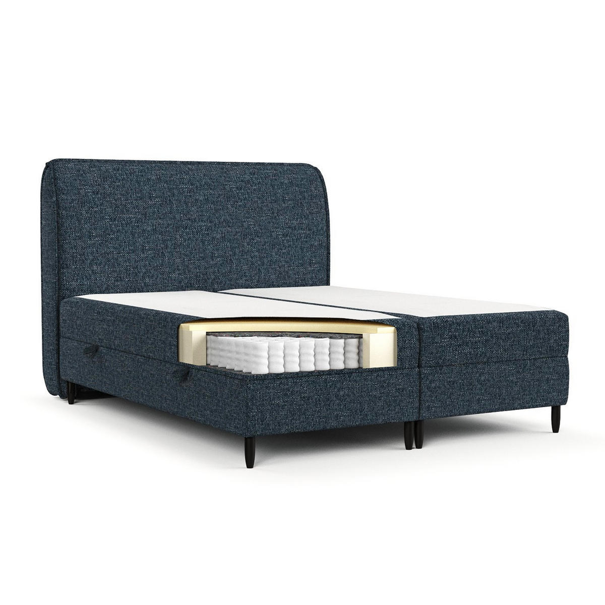 BOXBETT Lunaro 200/200 cm Marineblau im Modesto Stoff - Schwarz/Dunkelblau, Holz/Holzwerkstoff (200/200cm) - AltaBeds