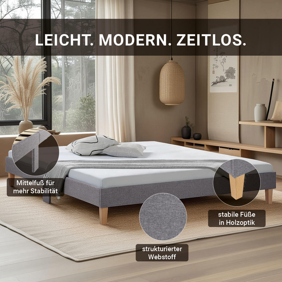 POLSTERBETT mit Lattenrost 180/200 cm in Grau - Grau, Textil (180/200cm) - Homestyle4u