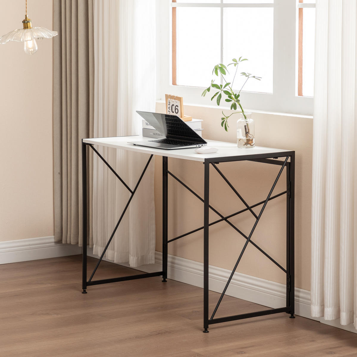 SCHREIBTISCH Klappbarer MDF wasserfest kompakt Faltfunktion schneller Aufbau Homeoffice modern - Weiß, Holzwerkstoff/Metall (99/50/75cm) - EVRYAE